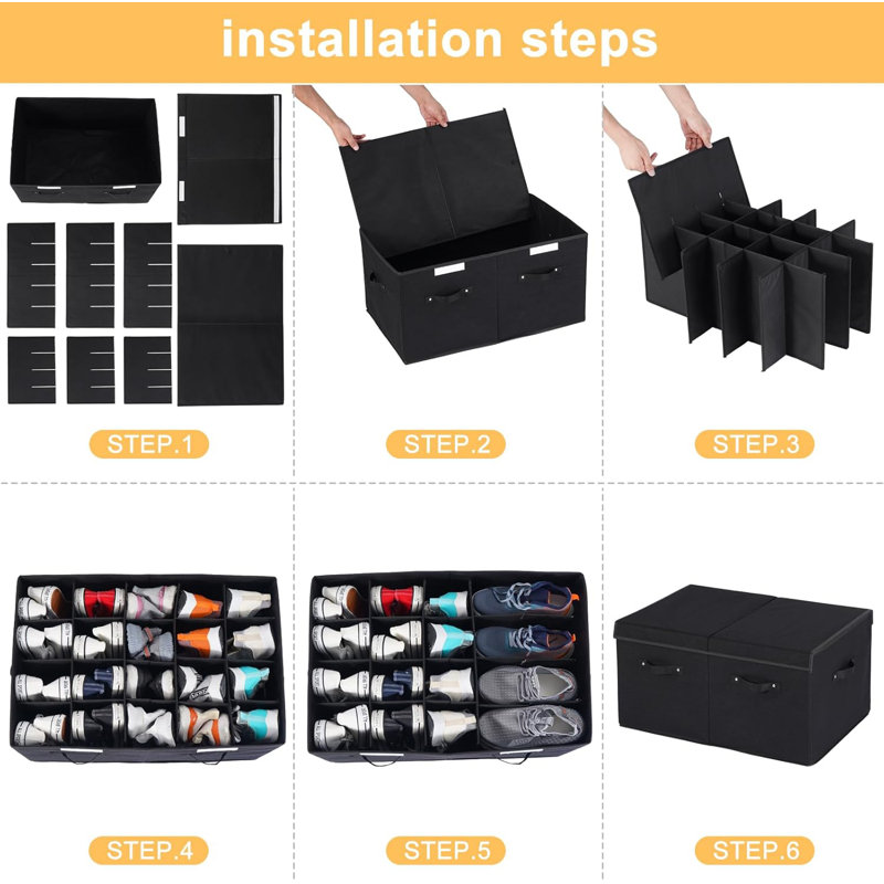 Grande boîte de rangement de chaussures empilable avec couvercle et séparateurs