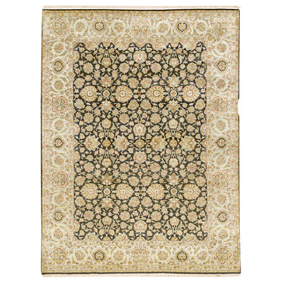 Tapis noir et gris noué à la main de haute qualité