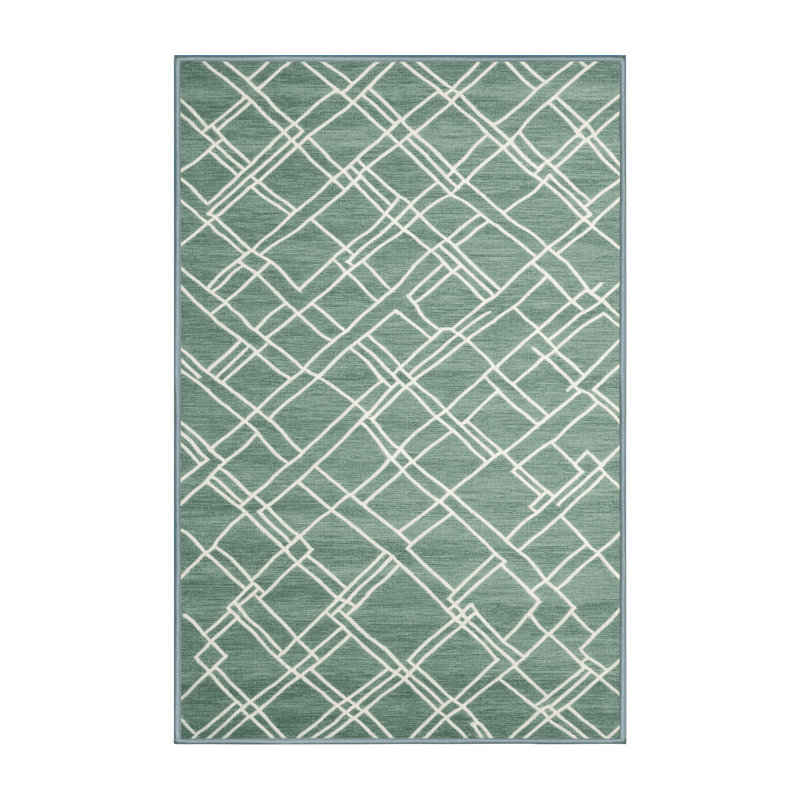 Machine Washable Trellis Green Area Rug, Runner 2' x 5'