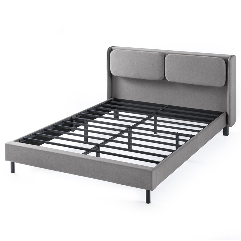 Upholstered Wingback Bed, King, Gray