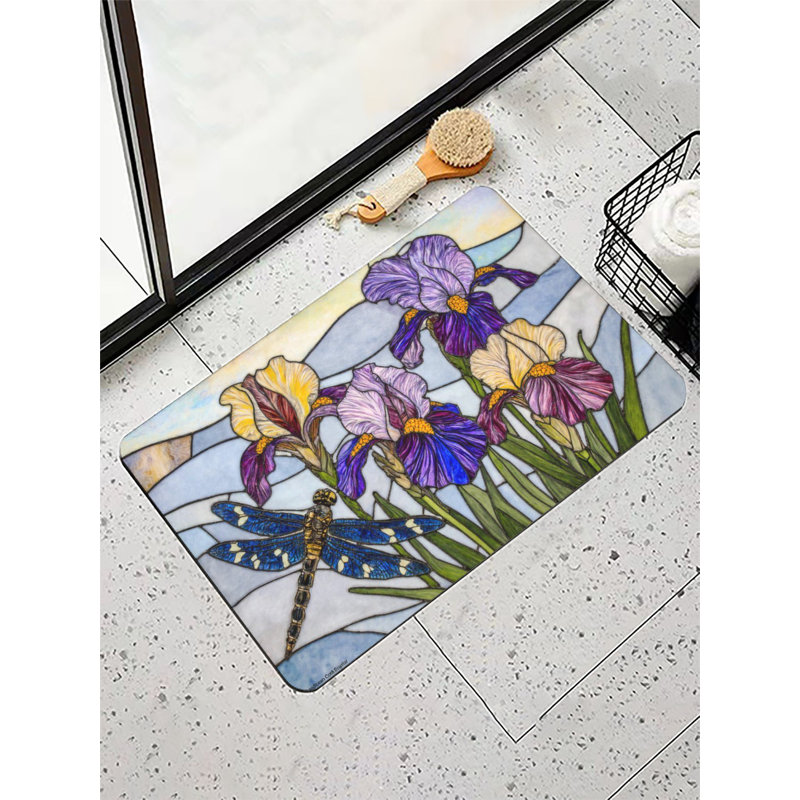 Tapis de bain vitrail iris, 16 x 24 po, Floral mauve