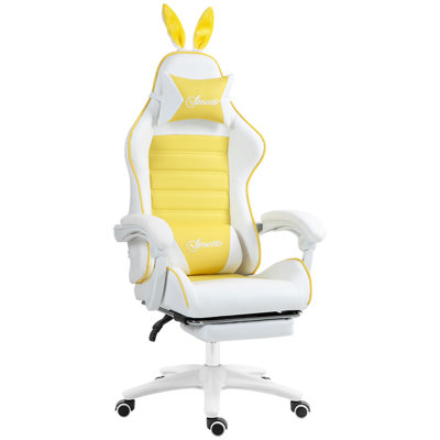 HOMCOM Adjustable Reclining Ergonomic Faux Leather Swiveling PC & Racing Game Chair with Footrest