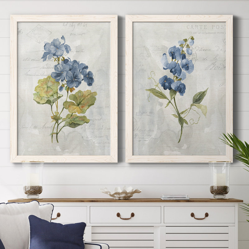 Lin bleu géranium - ensemble de 2 reproductions d'art, H 31,5 po x l 47 po, Toile encadrée, Blanc