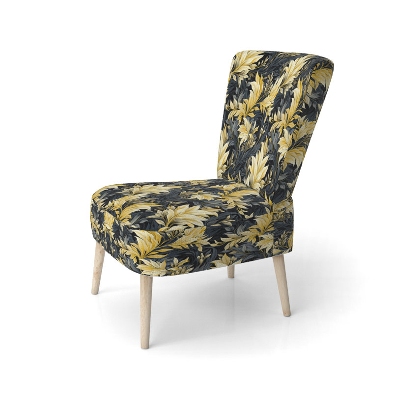Yellow And Blue Tropical Plants Pattern - Upholstered Coastal Side Chair, Yellow Accent Chair