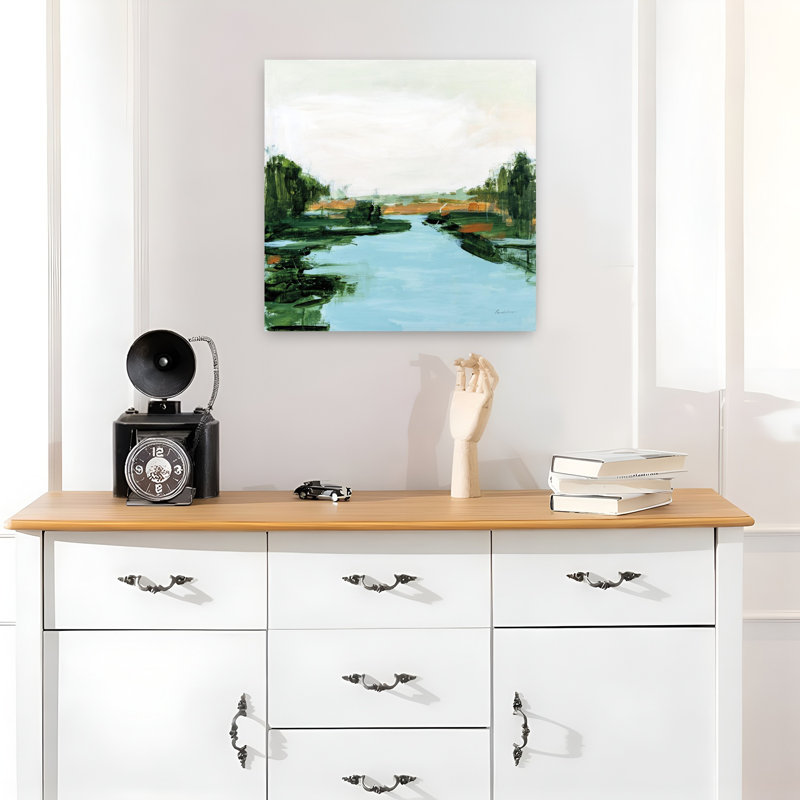 Rivière contemporaine contemporaine qui coule avec art abstrait bleu, H 18 po x l 18 po