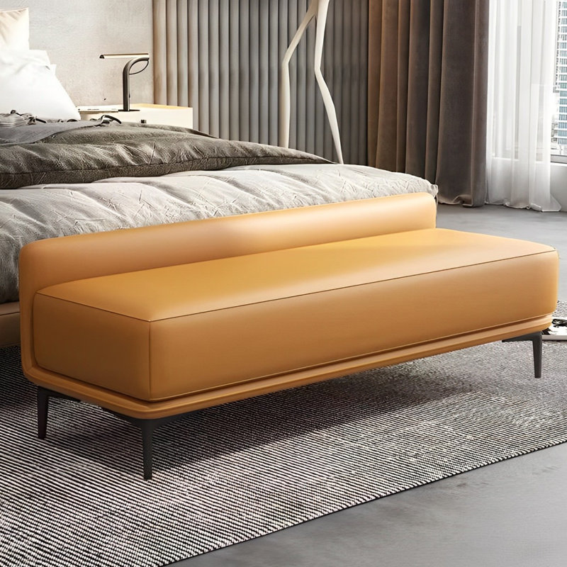 Genuine Leather Upholstered Bench, Orange, 19.68" H x 70.86" W x 18.11" D