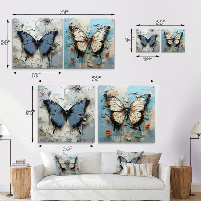 «Urban Butterflies Graffiti Accents», ensemble de 2 verres muraux en acrylique, H 16 po x l 33 po