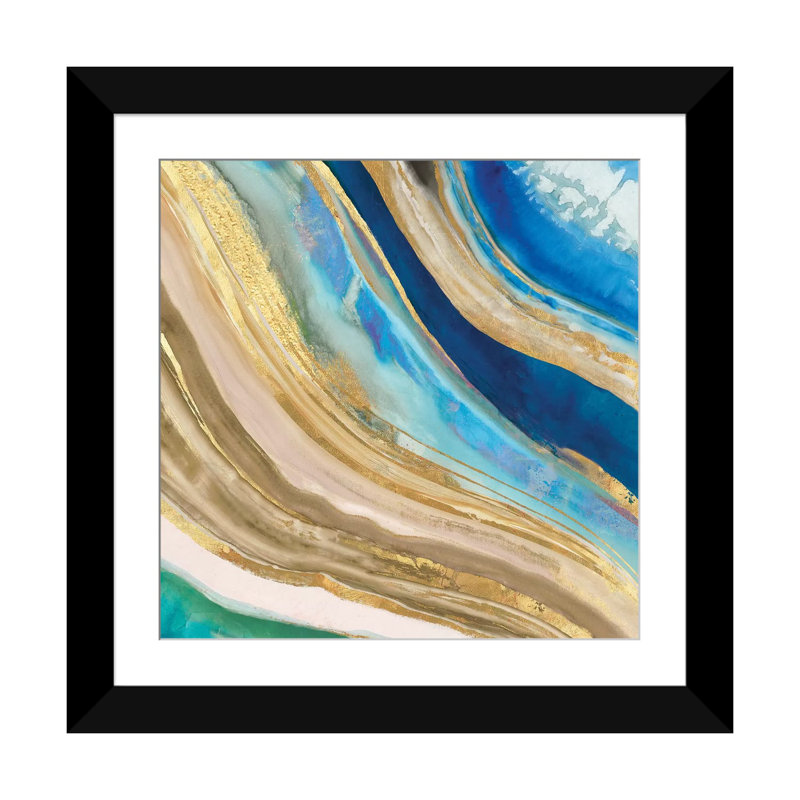 «Agate II», reproduction sur toile, H 16 po x l 16 po x P 1 po, Papier d'art encadré noir, Blanc
