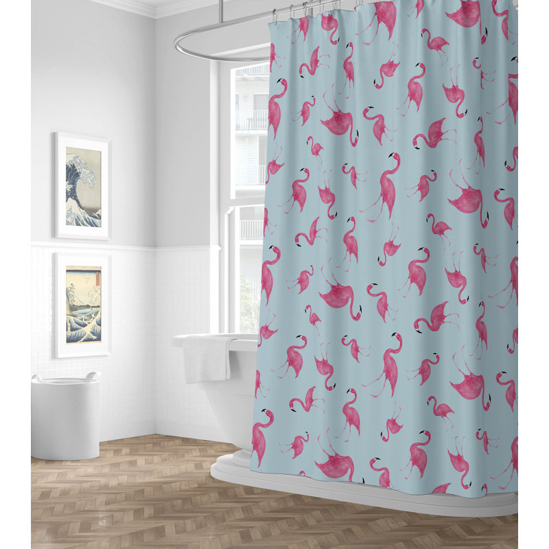 Summer Lemon Ultra-Thin Lightweight Shower Curtain, Cloud/Pink Blue Flamingo