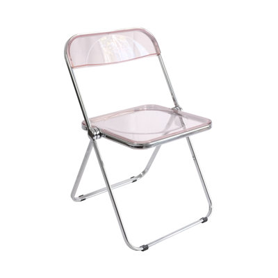 Clear Stackable Folding Chair, Transparent Dining Room Side Chair, Living Room Seat (Pink)