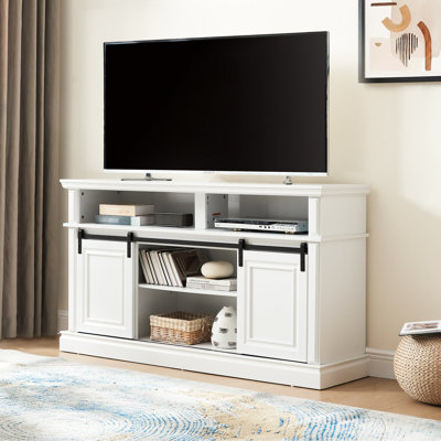 Meuble audio-vidéo blanc antique avec rangement suffisant, pouvant accueillir une console de télévision de 65 po pour téléviseur, design Mid-Century