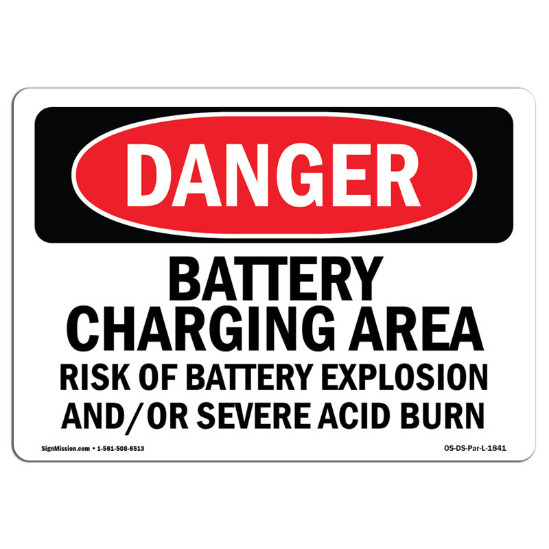 Battery Charging Area Risks Danger Sign, 18" H x 24" W x 0.1" D