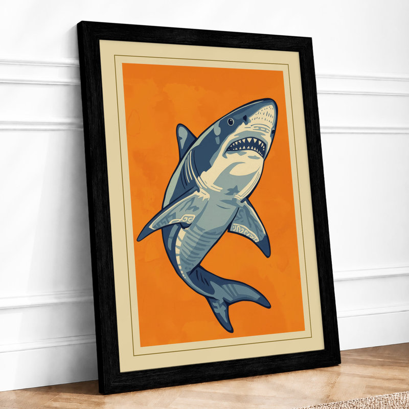 Great White Study Modern - Framed Print, A4 - 29.7 x 21.0 cm, Black