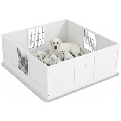 Enclos pour chiens et chiots Whizzing, doté d'un sous-tapis imperméable et d'une porte à hauteur réglable, convenant à une utilisation à l'intérieur avec de grands chiens, dimensions 49 par 47 par 19 pouces