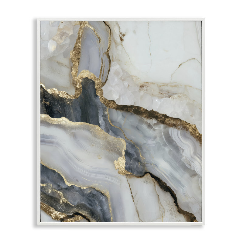 Giclée encadrée dorée élégante, design par Svetlana Aleynikova, H 30 po x l 24 po, Giclée encadrée blanc bord de mer