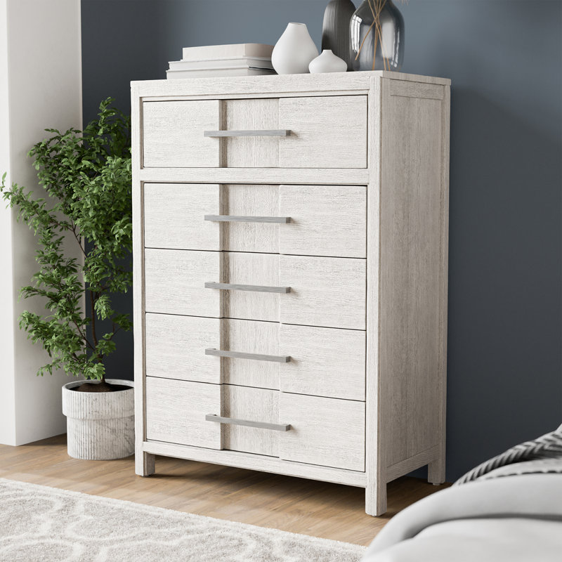 Commode 5 tiroirs Cayer, Blanc
