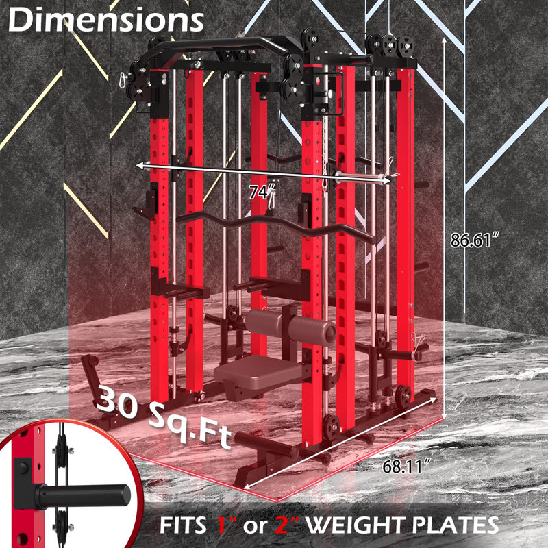 Power Squat Rack Cage Home Gym, 2000lbs All In One Dual Cable Crossover Machine With Lat Pulldown Strength Training Power Cages With Pulley Workout System, Garage Bench