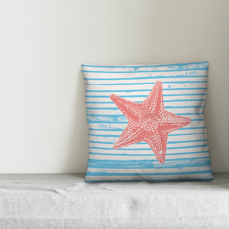 Housse de coussin à rayures étoile étoile de mer & insert, Polyester / Bourre en polyester, 20 po x 20 po
