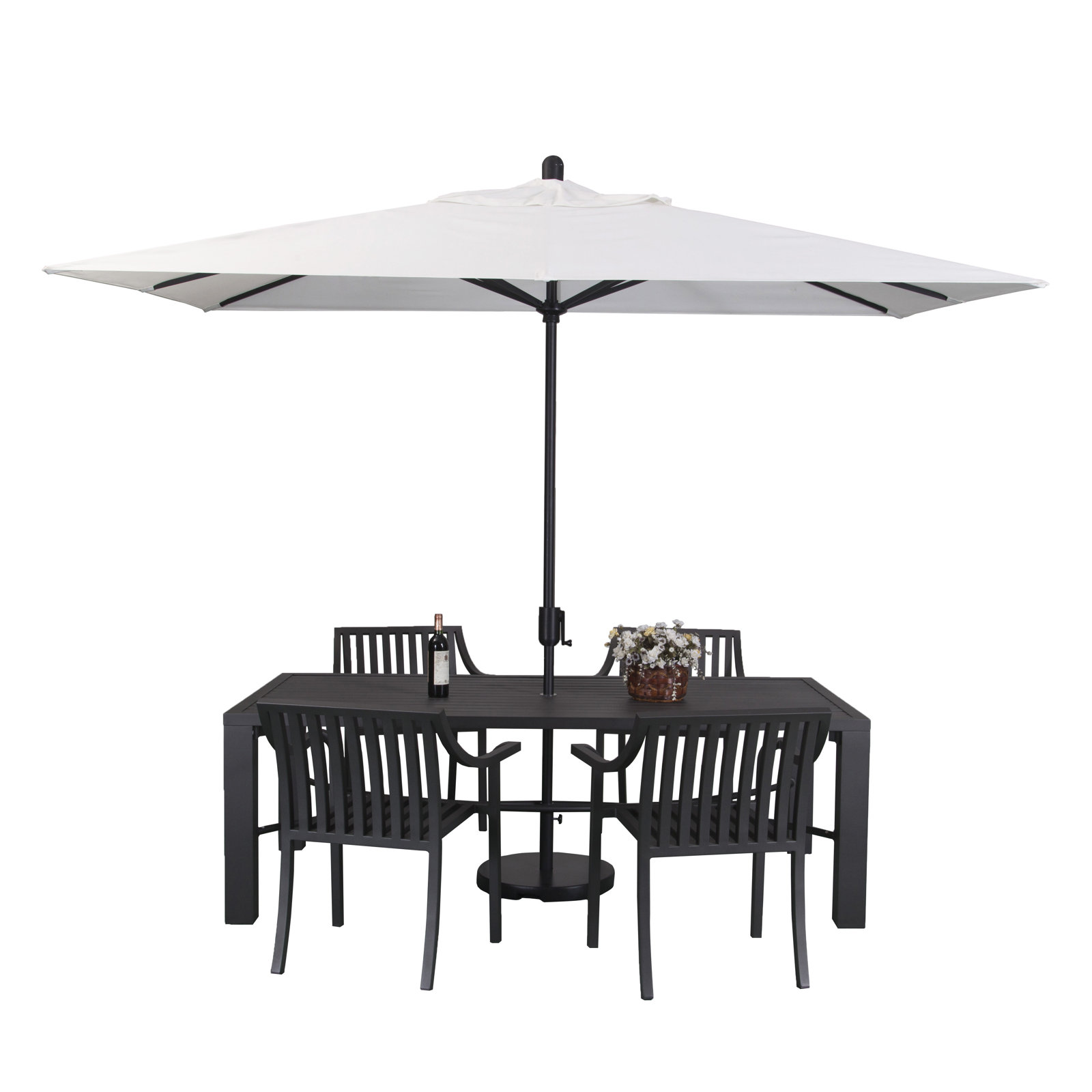 Olivier 116.7'' Outdoor Umbrella, Black Sapphire, Black Polyester Stripes