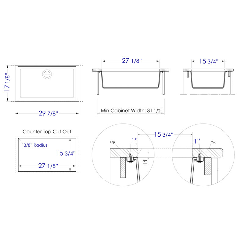 30'' L Single Bowl Granite Kitchen Sink, Black
