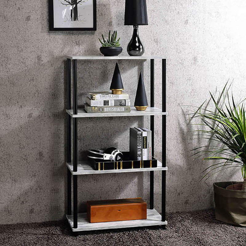 Bibliothèque antique blanche et noire avec 4 tablettes, Noir blanc, H 44,57 po x l 24,57 po x P 12,57 po
