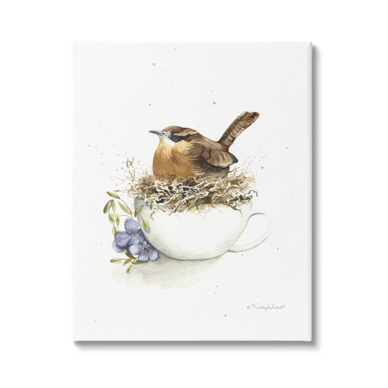 Nid d'oiseau dans une tasse de thé, art mural par Kelley Talent, H 20 po x l 16 po x P 1,5 po