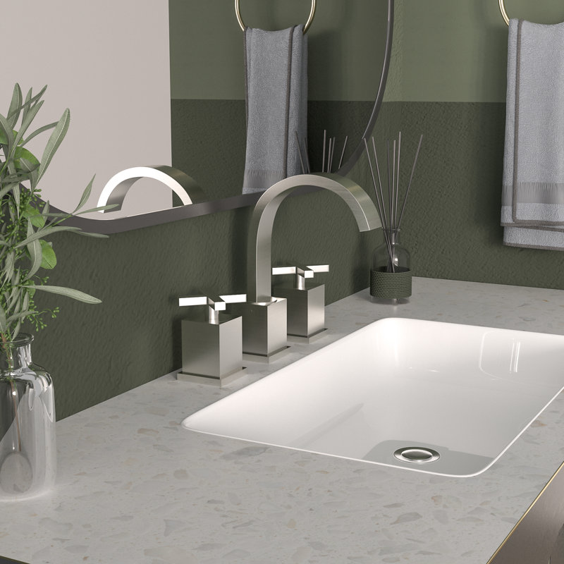 Modern Double Handle Widespread Bathroom Faucet with Drain Assembly, Brushed Nickel