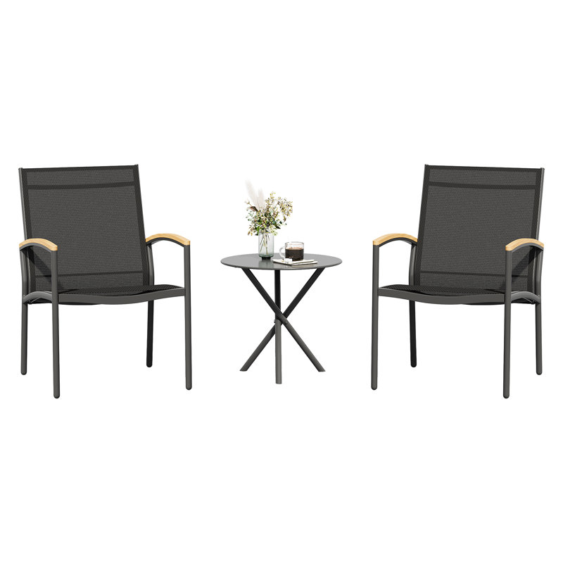 Happel Wicker 2 - Person Patio Conversation Sets with Cushions, Black