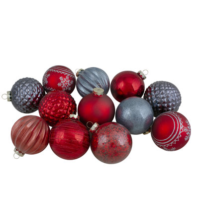Ornement de Noël rouge et bleu avec faîteau et boule de verre