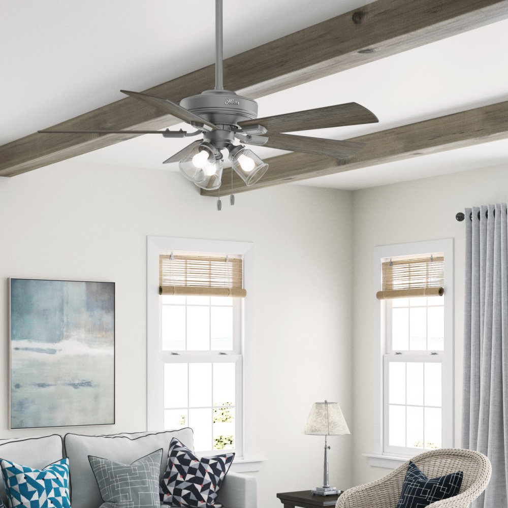 52" Crestfield 5 - Blade Modern Farmhouse Indoor Ceiling Fan with Light and Pull Chains Hunter Fan 