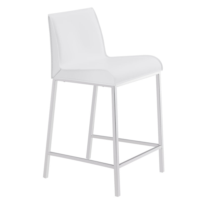 Vanissa Upholstered Faux Leather Counter Stool, White Faux Leather, Counter Stool (24.41" Seat Height)