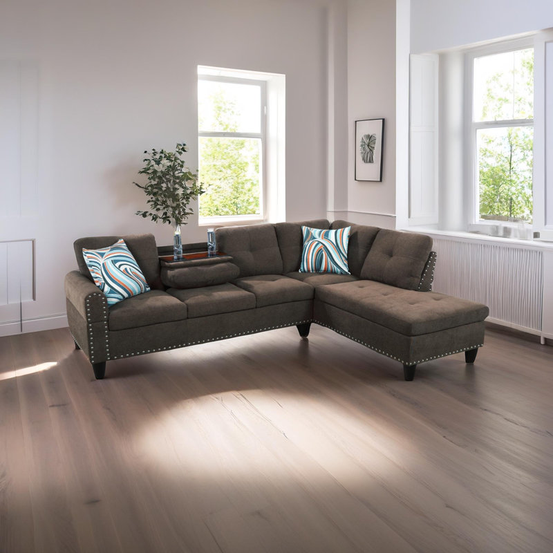 Talithia Corduroy L-Shaped Sectional Right Hand Facing, Brown Linen