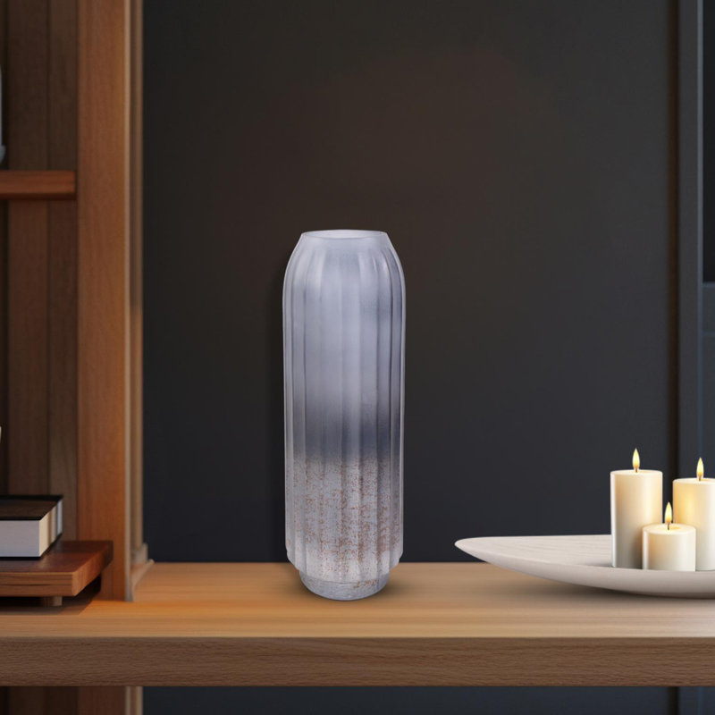 Cool Ice Blue Ribbed Cylindrical Vessel