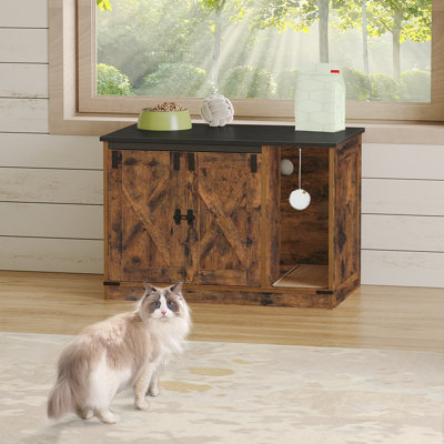 Cat Litter Box Enclosure, Hidden Litter Box Cabinet Furniture with Bell, Indoor Cats House, Farmhouse Style, 31.5 x 19.7 x 20.9Inches, for Hallway, Bedroom, Rustic Brown
