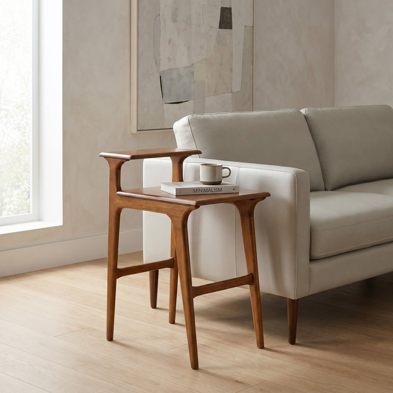 Mid-Century Modern Tiered Chairside End Table, Cinnamon