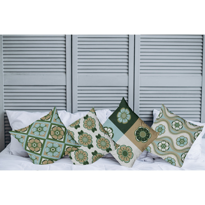 Abstract Reversible Pillow Cover, 24" x 24", Pale Blue Emerald And Tan