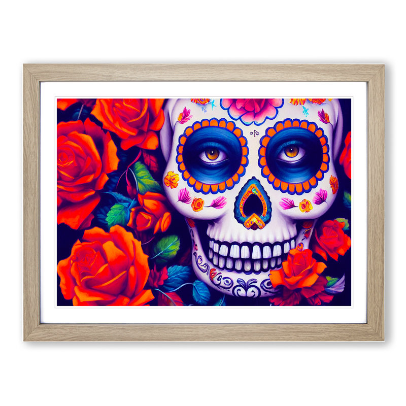 XH1022-4339X Glowing Floral Sugar Skull - Single Picture Frame Print