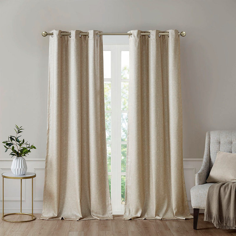 Paire de rideaux occultant en soie à imprimé ton sur ton (2 panneaux de fenêtre), Taupe, L 42 po x L 95 po
