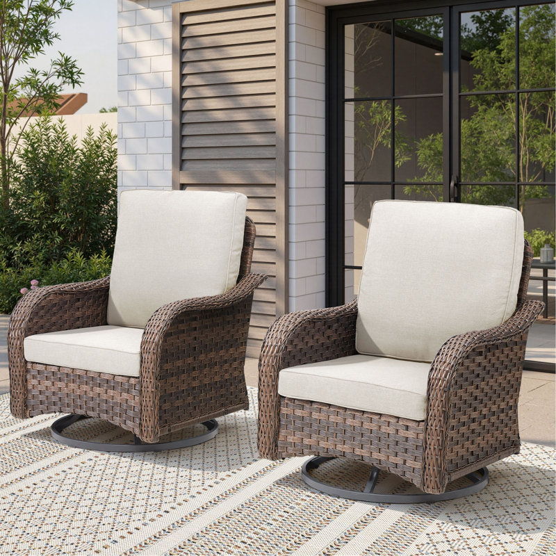 Ensemble de 2 chaises de patio à bascule en osier pivotant à bascule pour véranda, Beige