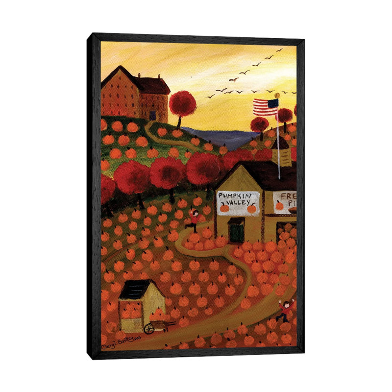 Pumpkin Valley by Cheryl Bartley - Painting on Canvas, 101.6cm H x 66.04cm W x 3.81cm D, Black Framed