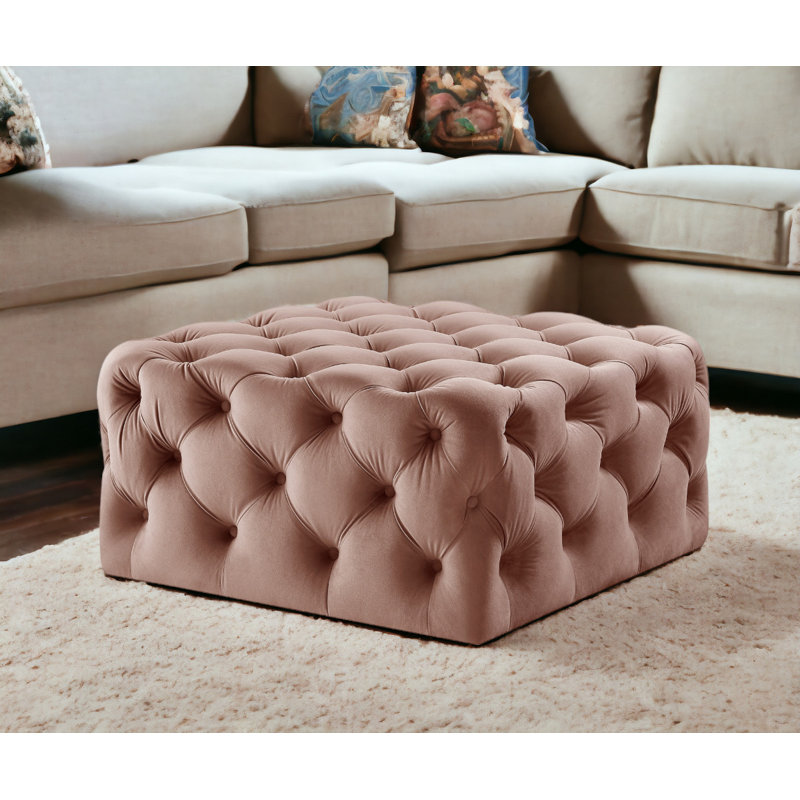 Madeline 33" Rolling Tufted Cocktail Ottoman, Velvet  Blush 