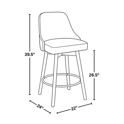 Tabouret de comptoir pivotant à hauteur fixe de 26 po avec pieds en bois massif Stanca