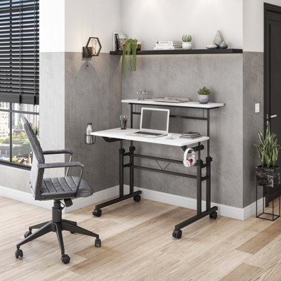 Techni Mobili Rolling Writing Desk With Height Adjustable Desktop And Moveable Shelf, Black by Wenty