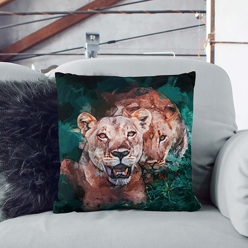 Lioness Duo Cushion with Filling, Black, 40cm H x 40cm W x 15cm D