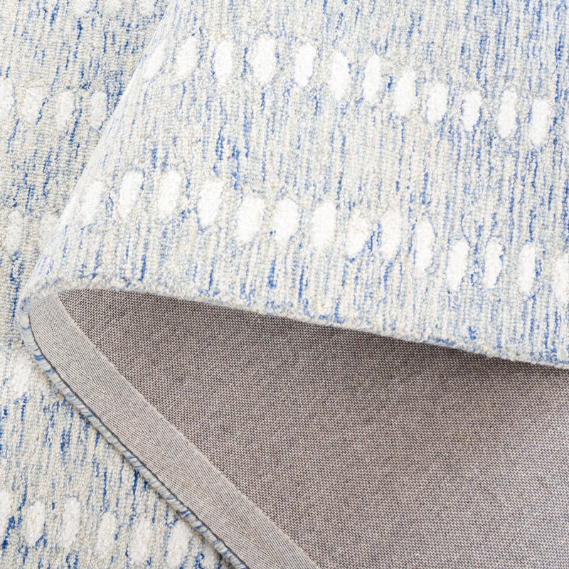 Vrooman Hand Tufted Wool/Chenil/Cotton Abstract Rug in Ivory/Blue, Rectangle 9" x 12"