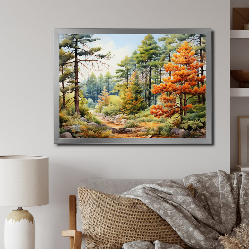 Pine Tree Autumn Whispers I - Tree Pine Wall Art Prints, H 24 po x l 32 po x P 1 po, Cadre photo argenté