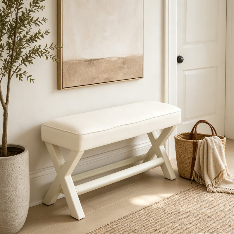 Banc revêtu de velours, Beige