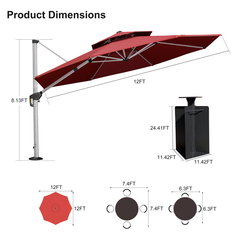 Sharayne 144'' Cantilever Umbrella with Crank Lift Counter Weights with Base in Ground, Terracotta