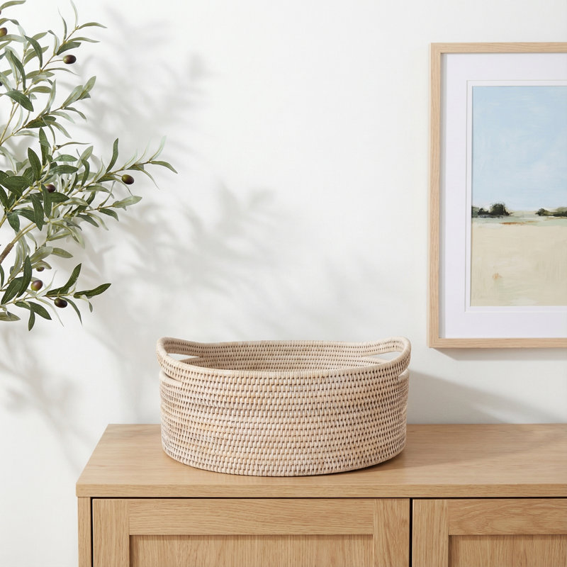 Panier en rotin Helmsford, Blanc délavé