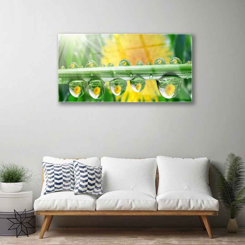 Floral Stem Dew Drops - No Frame Print on Glass
